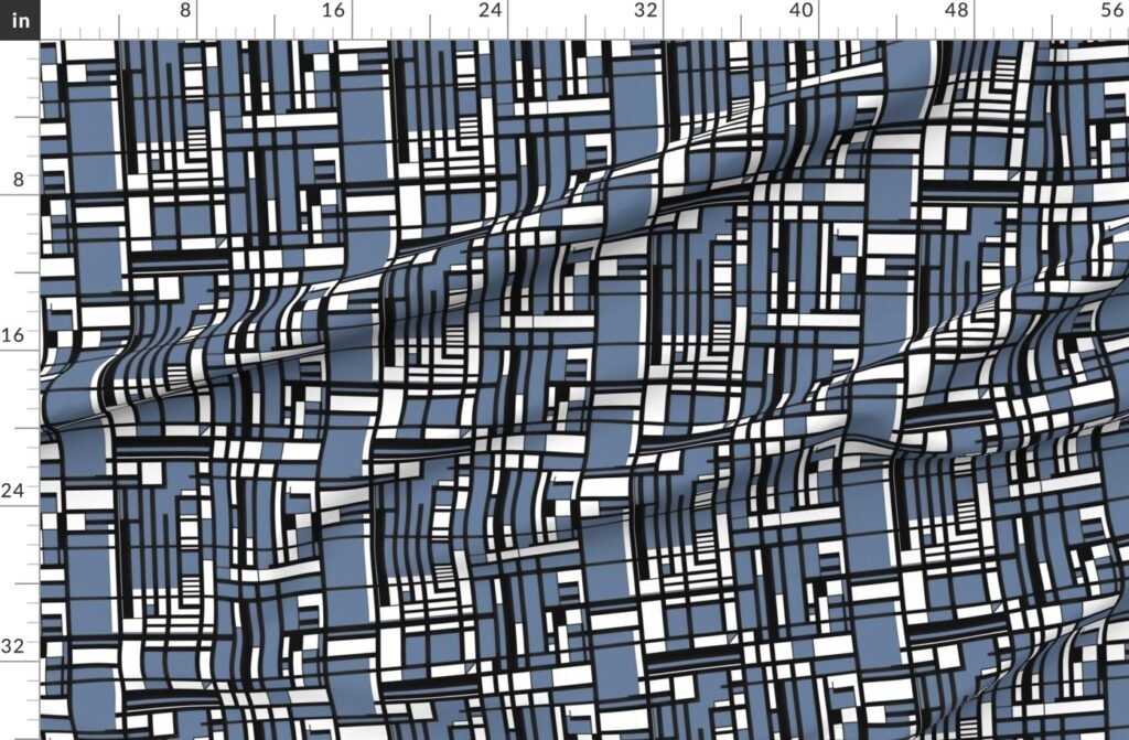 Slate Blue Modernist City Blocks Geometric Pattern Fabric design