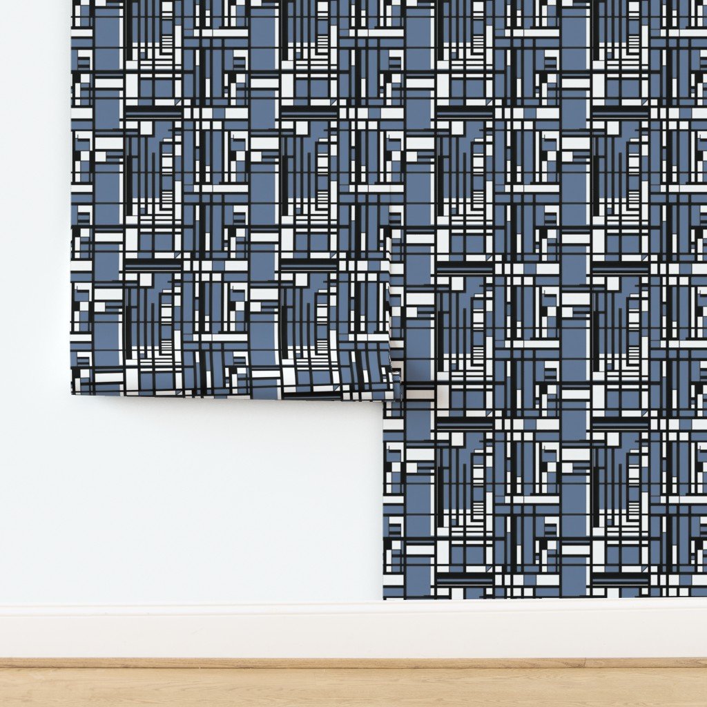 Slate Blue Modernist City Blocks Geometric Pattern Wallpaper design