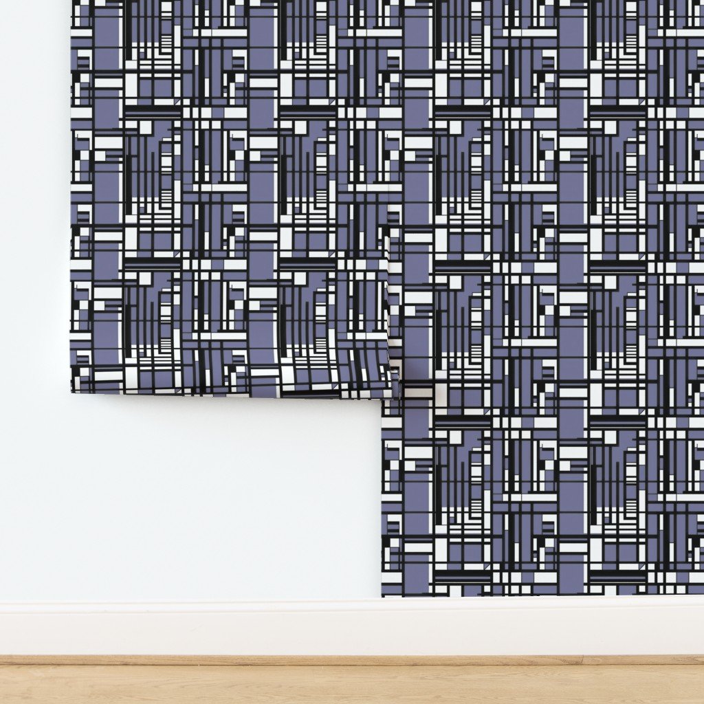 Periwinkle Modernist City Blocks Geometric Pattern Wallpaper design