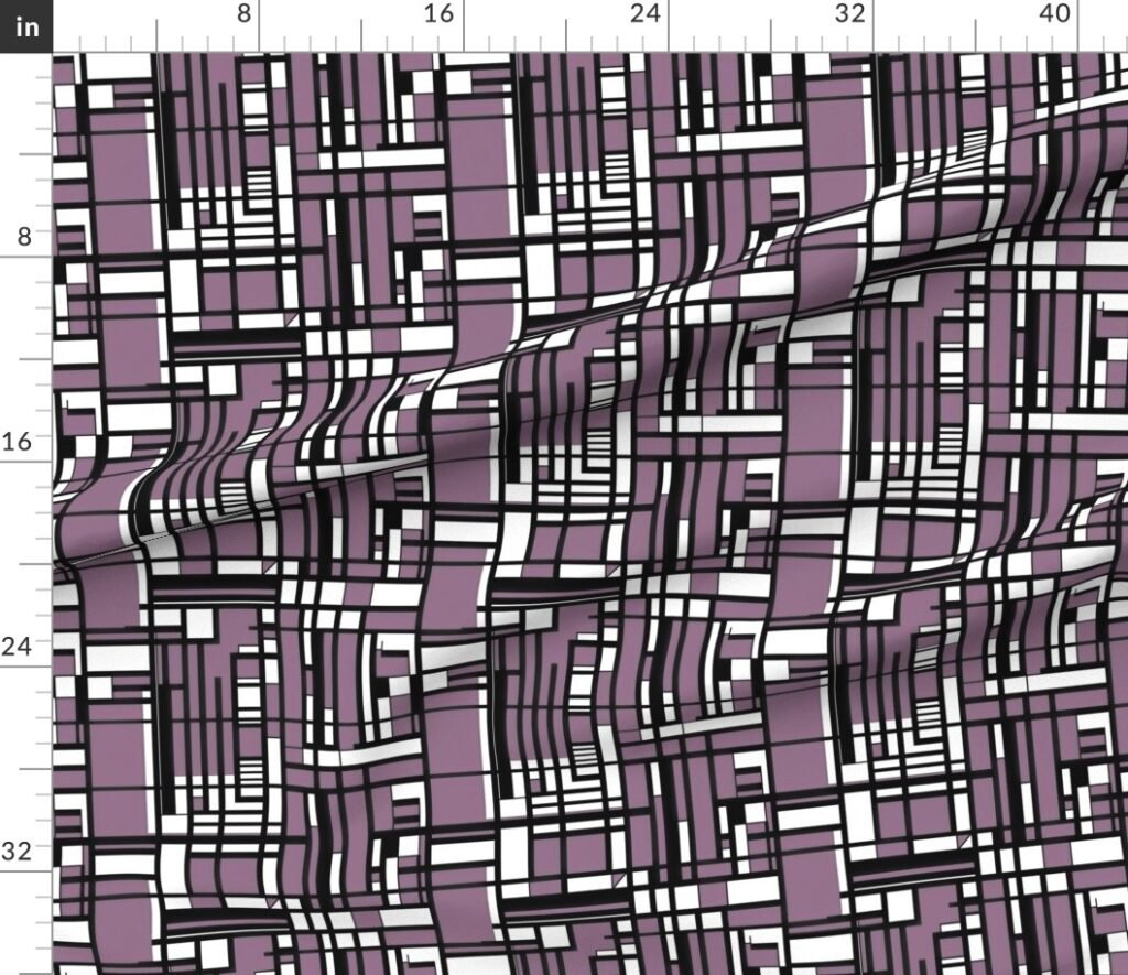 Mauve Modernist City Blocks Geometric Pattern Fabric design