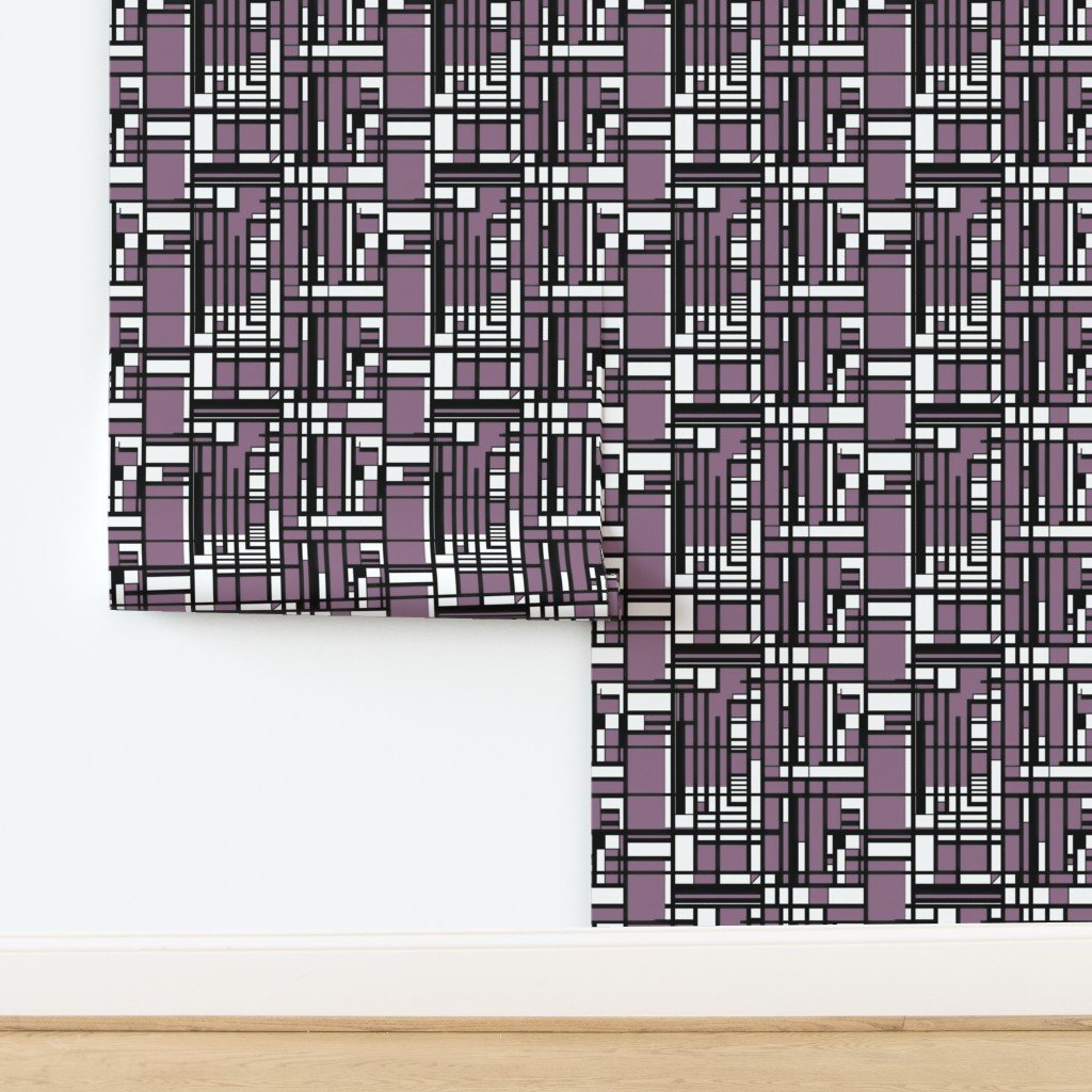 Mauve Modernist City Blocks Geometric Pattern Wallpaper design
