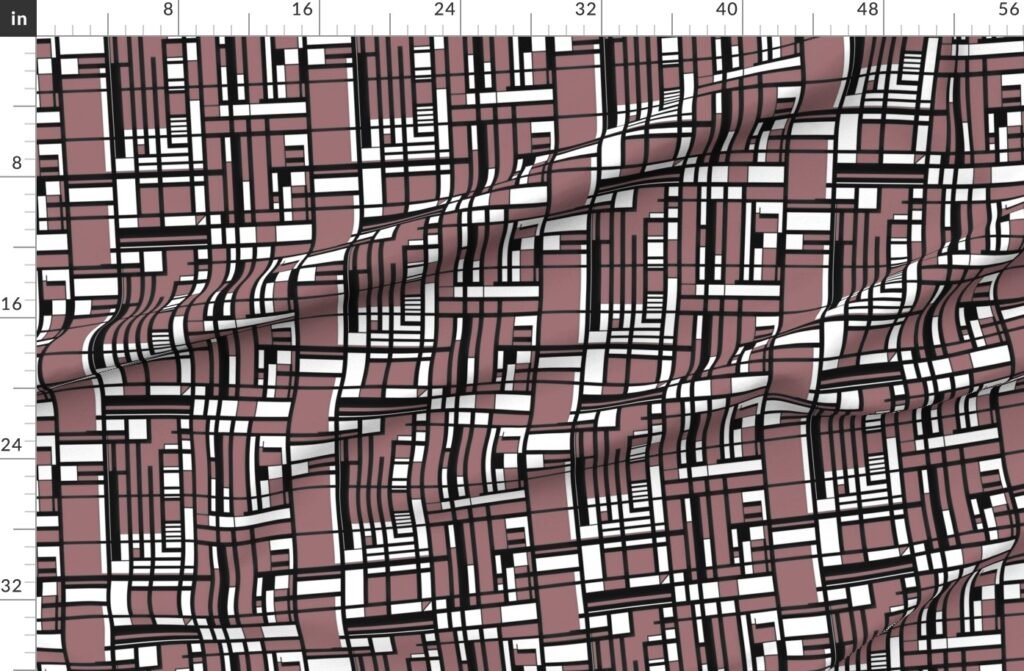 Dusty Rose Modernist City Blocks Geometric Pattern Fabric design