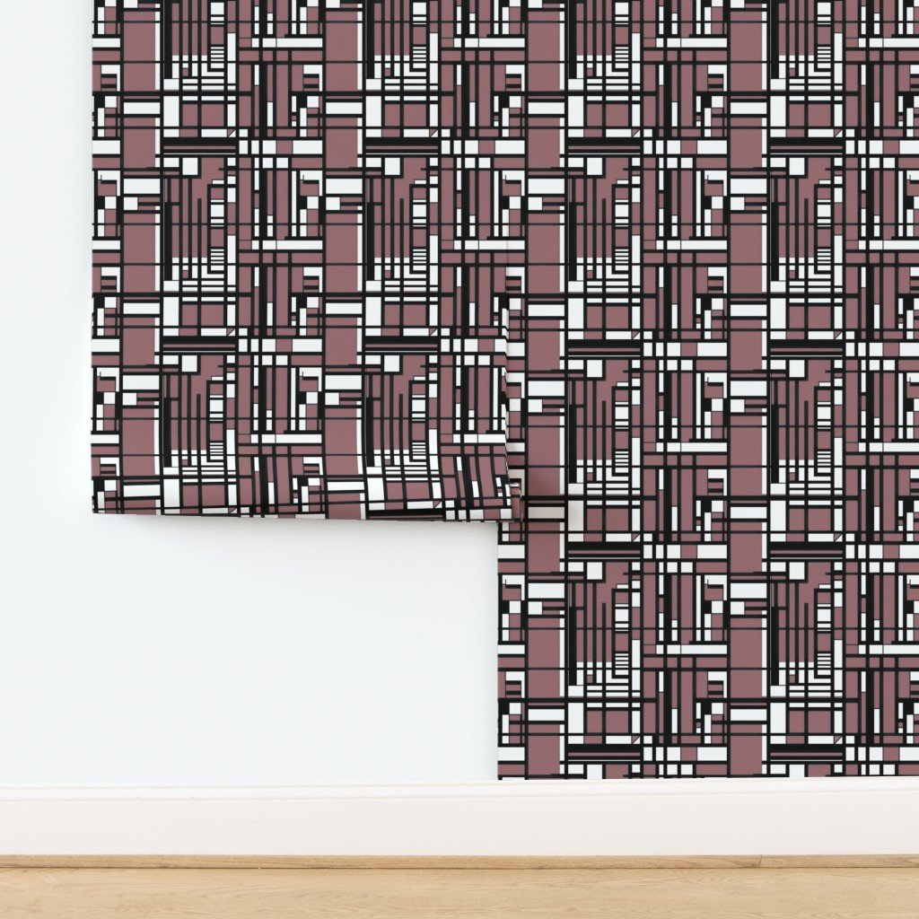 Dusty Rose Modernist City Blocks Geometric Pattern Wallpaper design