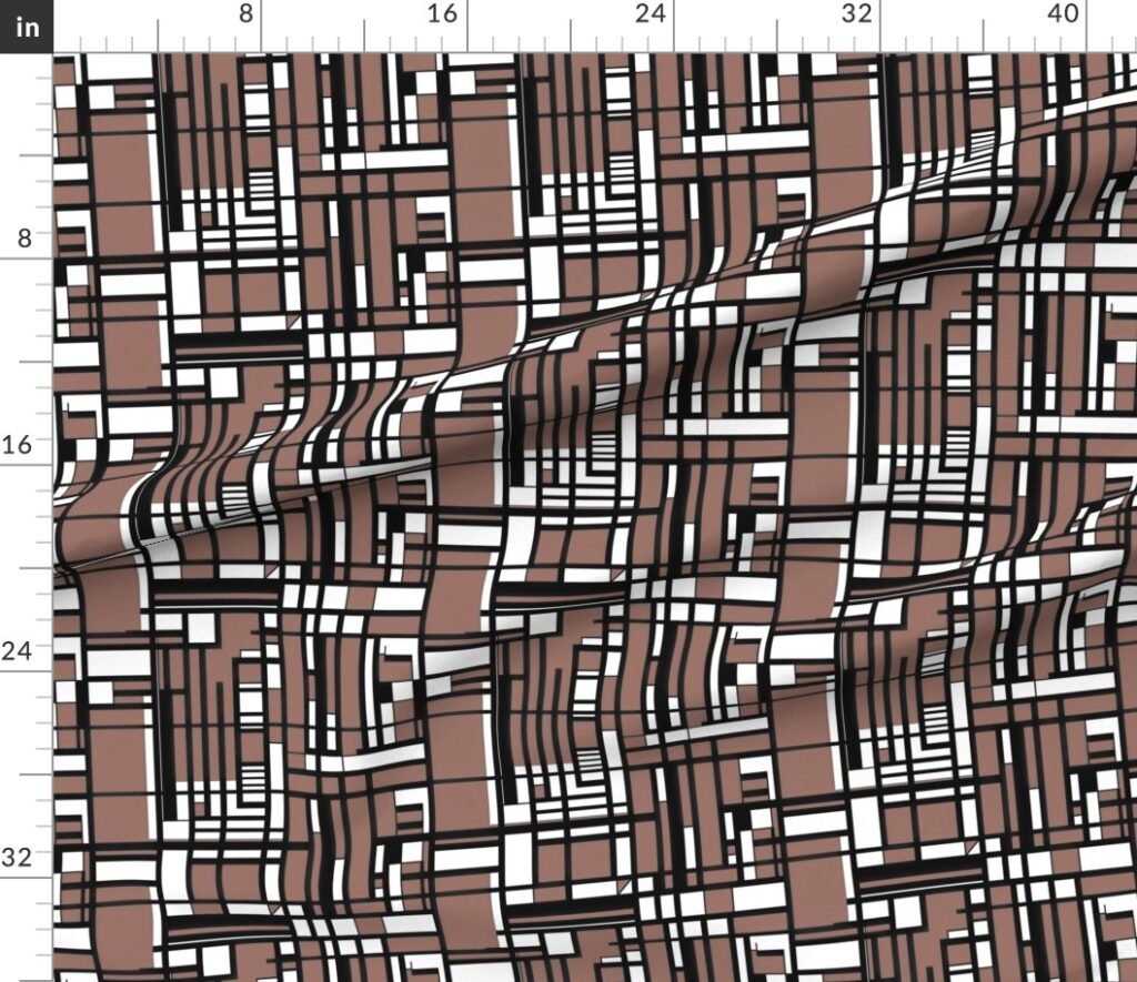 Clay Brown Modernist City Blocks Geometric Pattern Fabric design