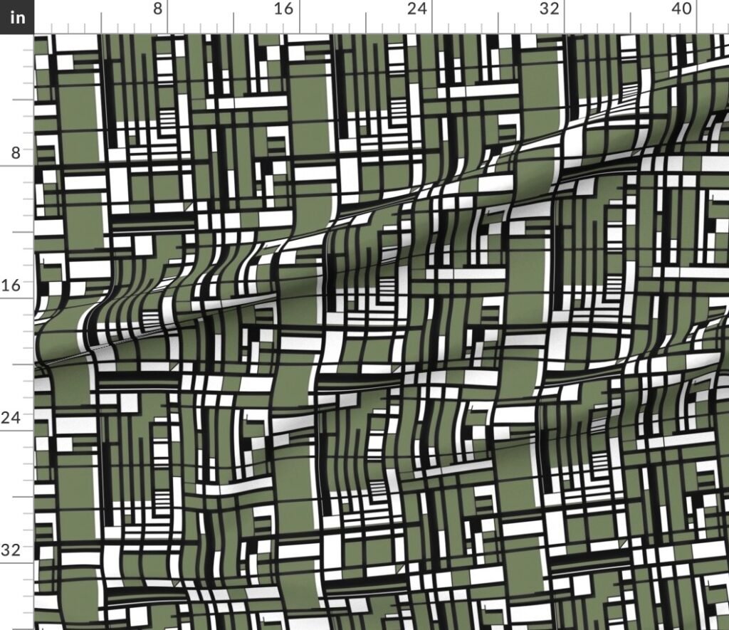 Sage Green Modernist City Blocks Geometric Pattern Fabric design