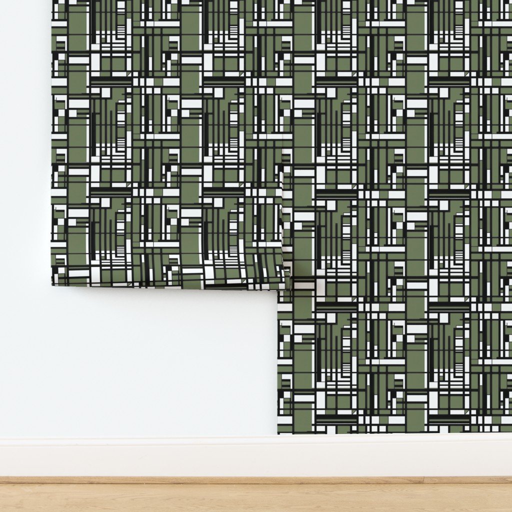Sage Green Modernist City Blocks Geometric Pattern Wallpaper design