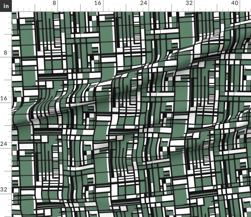Eucalyptus Green Modernist City Blocks Geometric Pattern Fabric design
