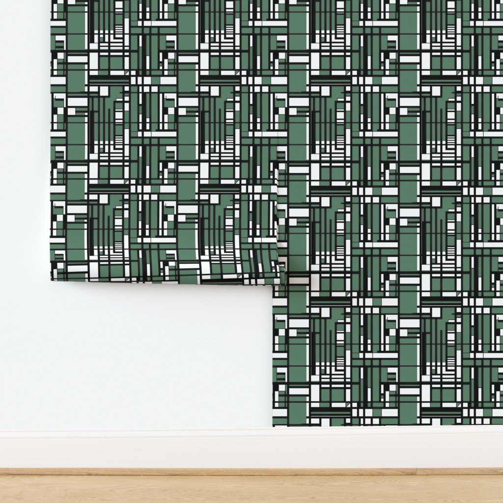 Eucalyptus Green Modernist City Blocks Geometric Pattern Wallpaper design