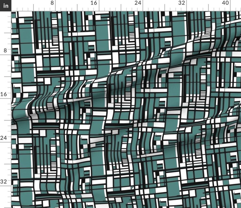 Dusty Teal Modernist City Blocks Geometric Pattern Fabric design
