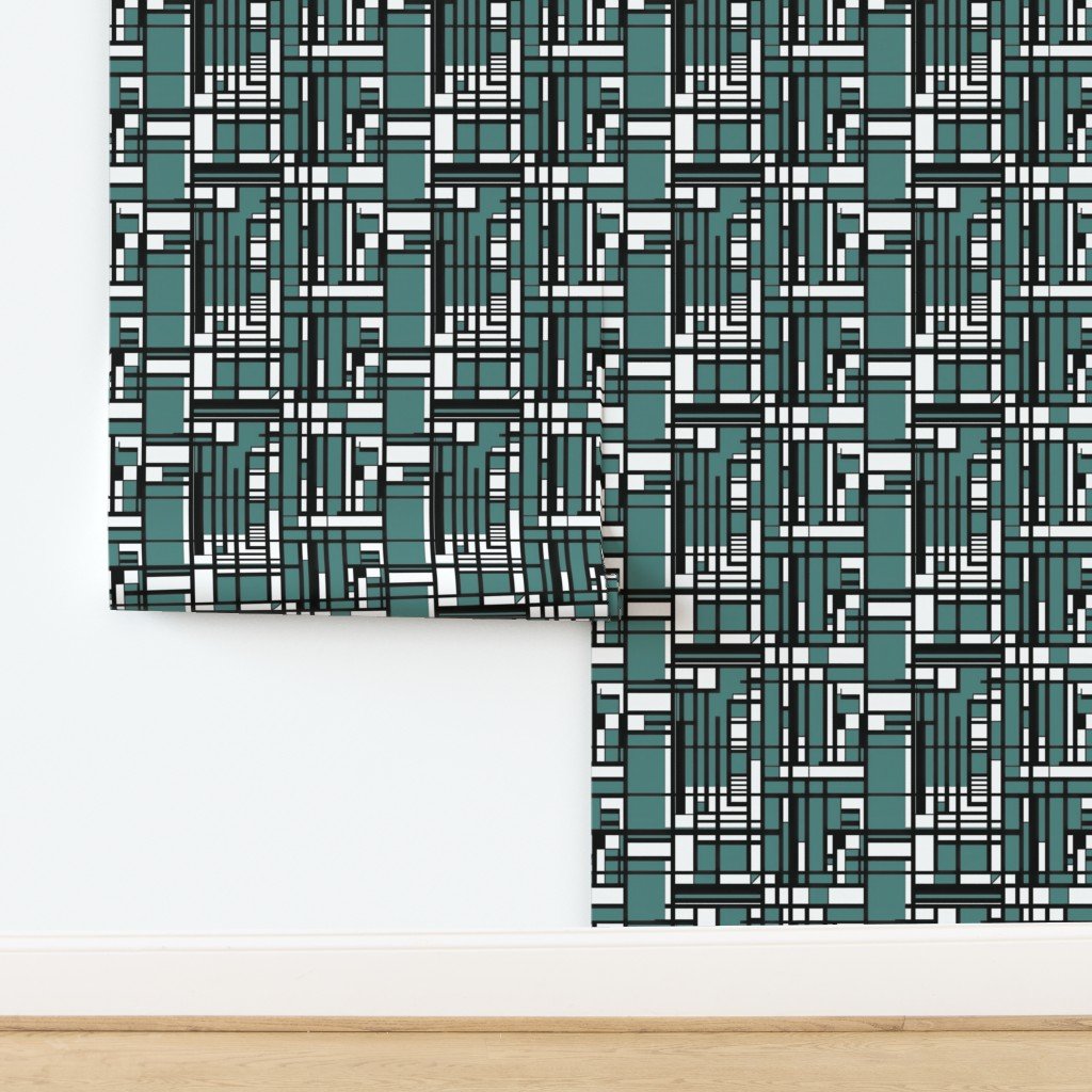 Dusty Teal Modernist City Blocks Geometric Pattern Wallpaper design