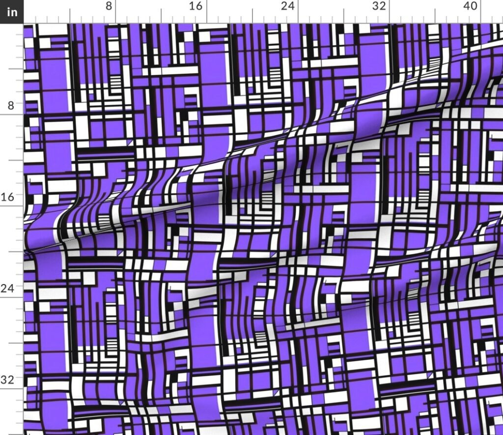 Electric Violet Modernist City Blocks Geometric Pattern Fabric design