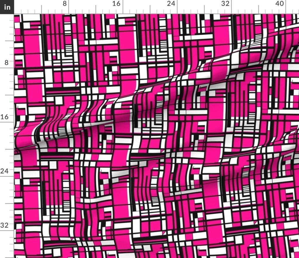 Neon Magenta Modernist City Blocks Geometric Pattern Fabric design