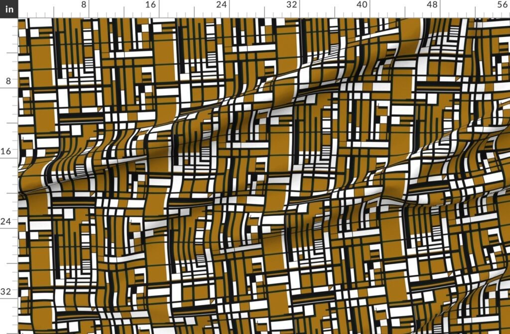 Mustard Gold Modernist City Blocks Geometric Pattern Fabric design