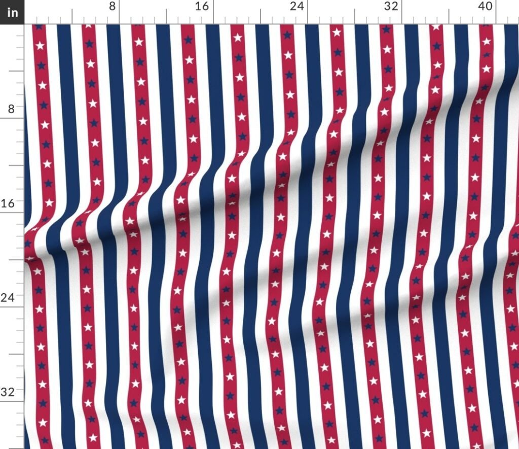 USA Flag Colors of Red White and Blue with Stars in Alternating 1 Inch Fabric design