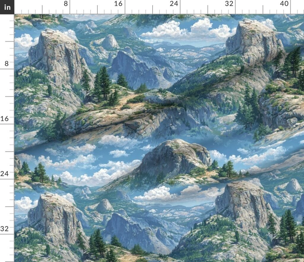 Yosemite National Park Summer Watercolor Scenic Landscape Fabric design