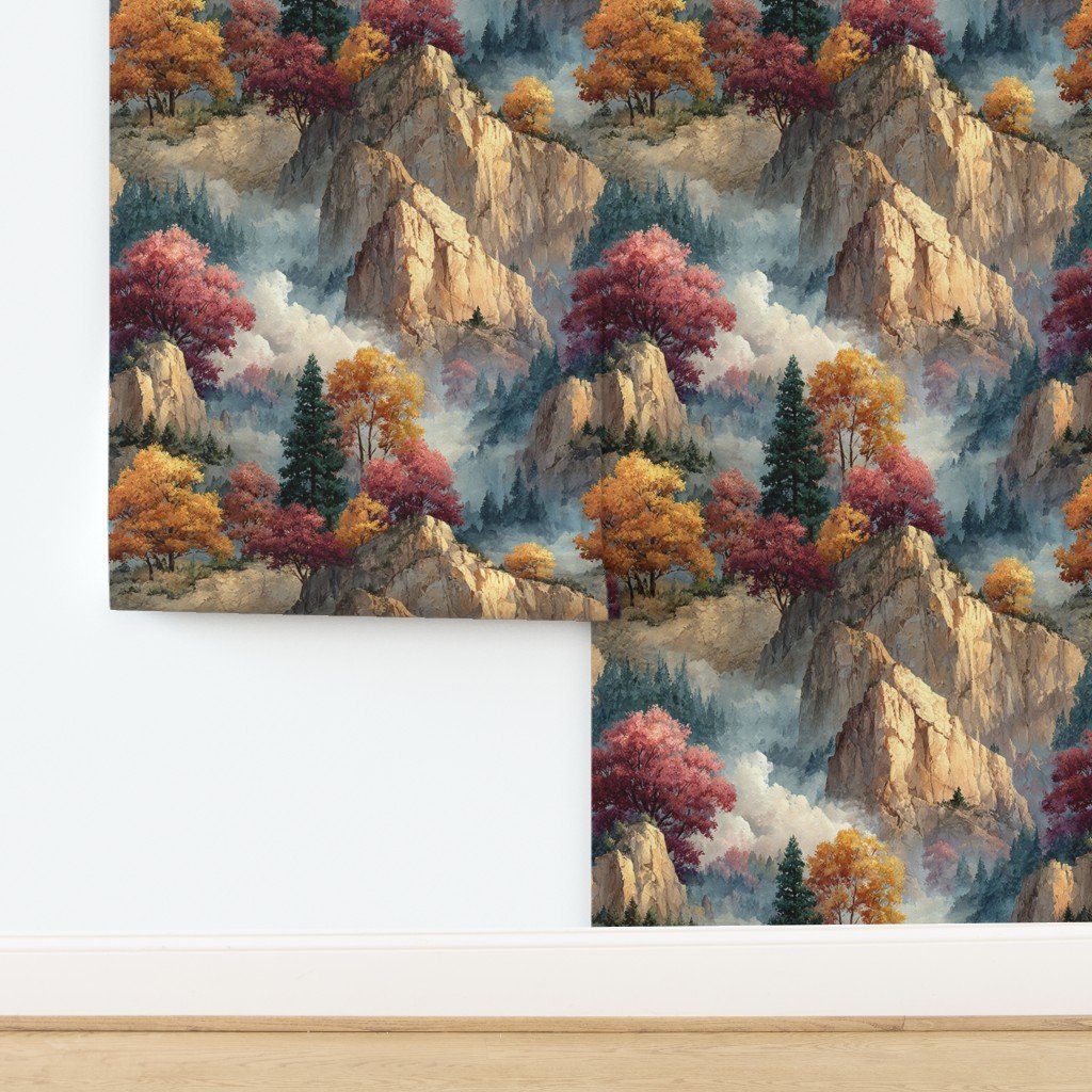 Yosemite National Park Autumn Watercolor Scenic Landscape Wallpaper design
