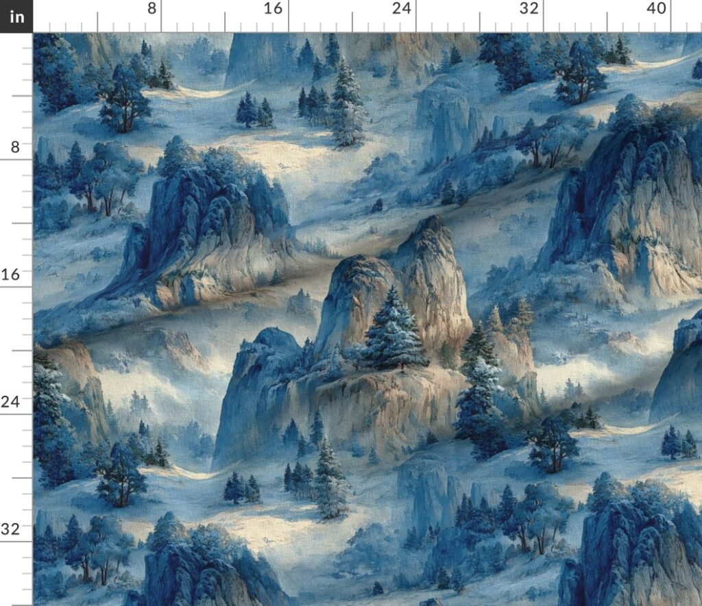 Yosemite National Park Winter Christmas Watercolor Scenic Landscape Fabric design