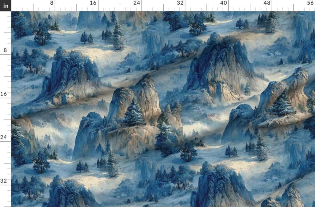 Yosemite National Park Winter Christmas Watercolor Scenic Fabric design