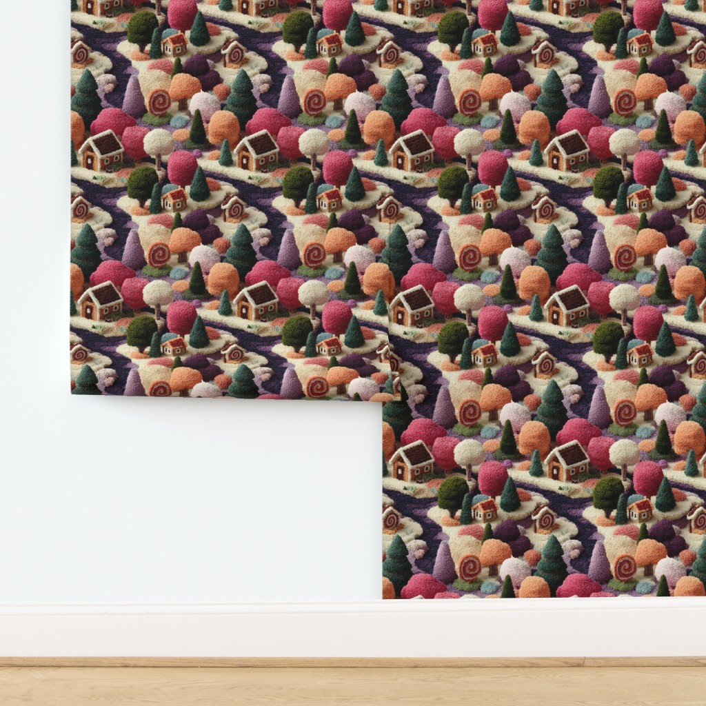 Plum Dream Crocheted Candy Land Village Wallpaper design
