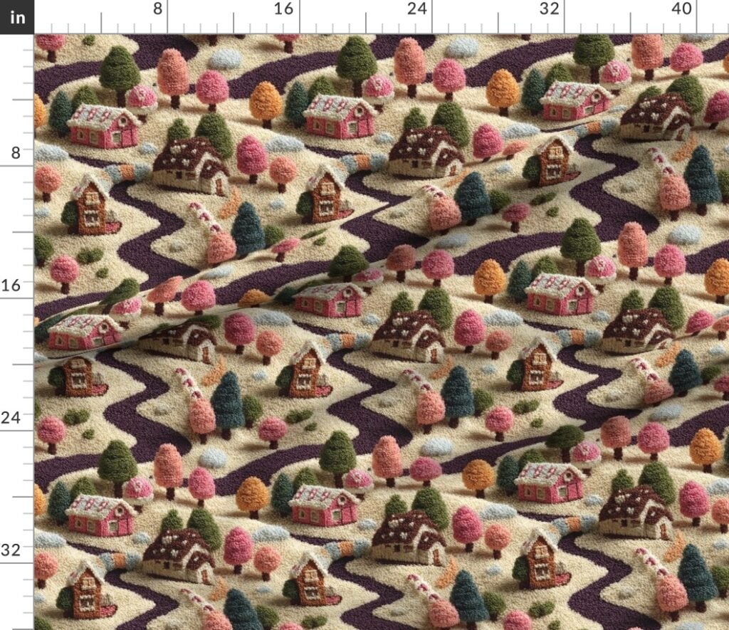 Caramel Cocoa Crocheted Candy Land Village Fabric design