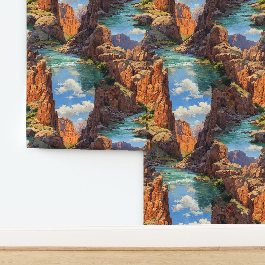 Summer Sun Over the Grand Canyon Watercolor Landscape Wallpaper design