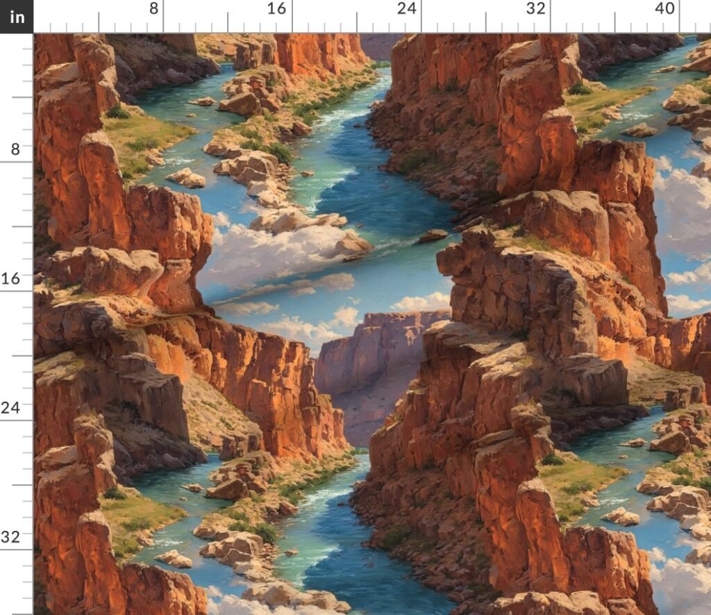 Summer Sun Over the Grand Canyon Watercolor Landscape Fabric design