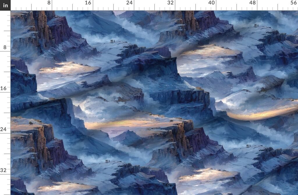 Winter Silence Over the Grand Canyon Watercolor Landscape Fabric design