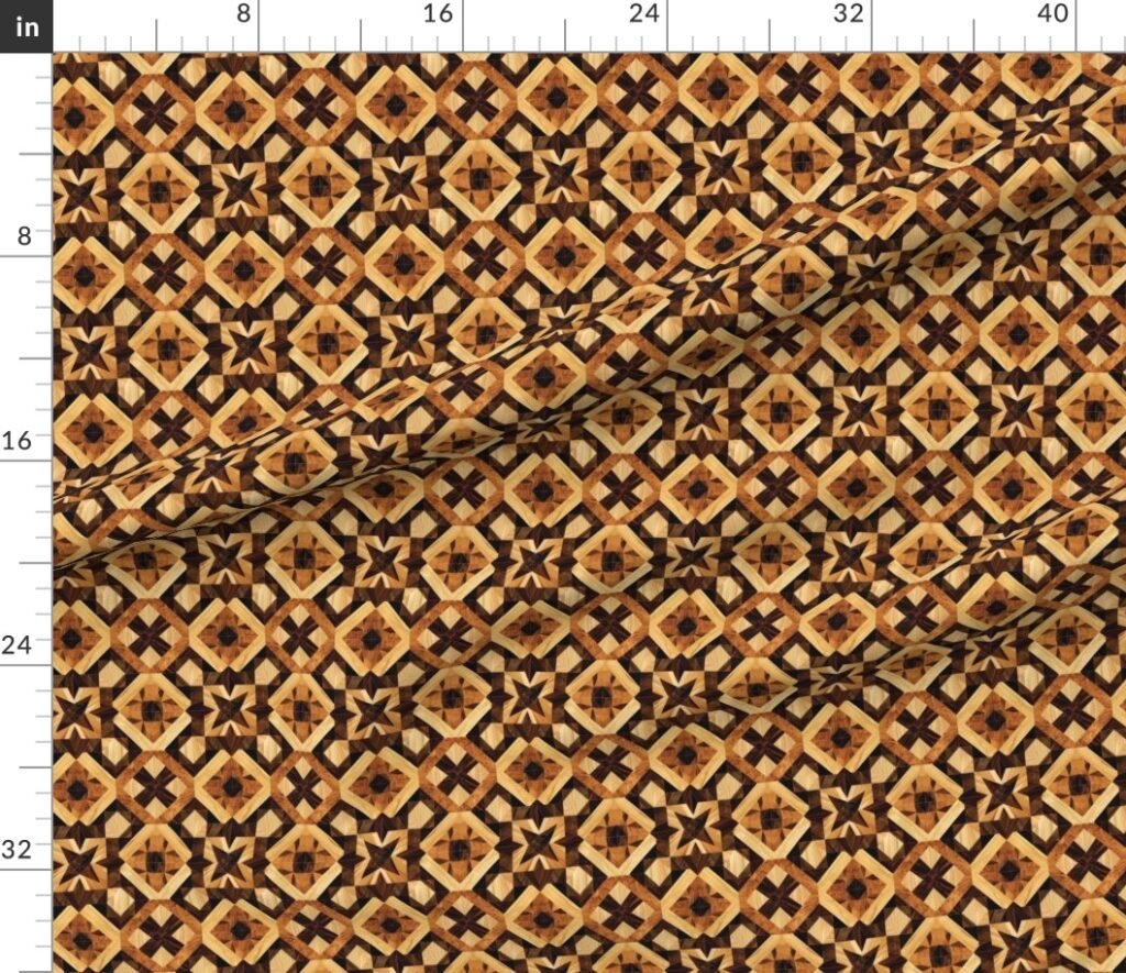 Small Geometric Marquetry Wood Inlay Pattern in Warm Natural Tones Fabric design