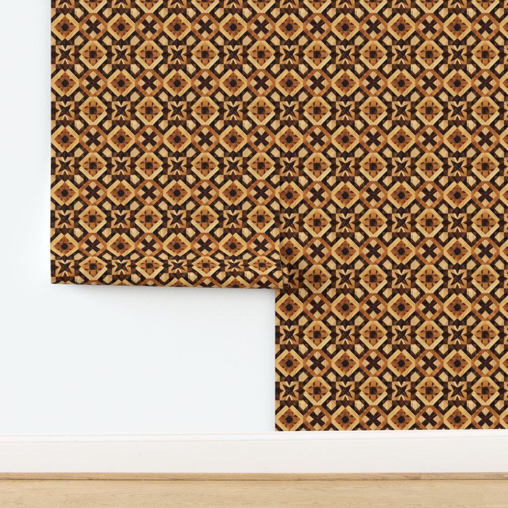 Small Geometric Marquetry Wood Inlay Pattern in Warm Natural Tones Wallpaper design