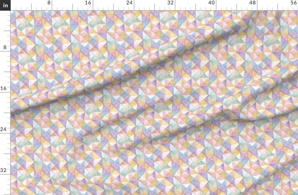 Soft Watercolor Quilted Patchwork Triangles Butter Yellow Lavender Fabric design