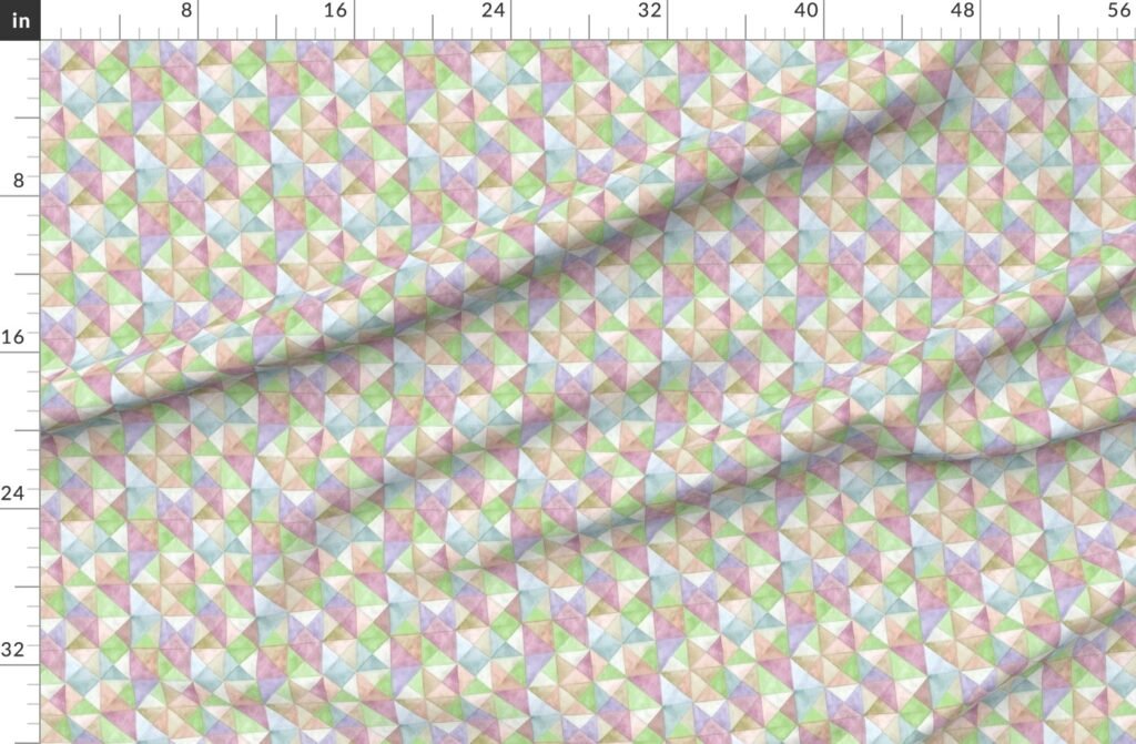 Soft Watercolor Quilted Patchwork Triangles in Spring Green and Fabric design