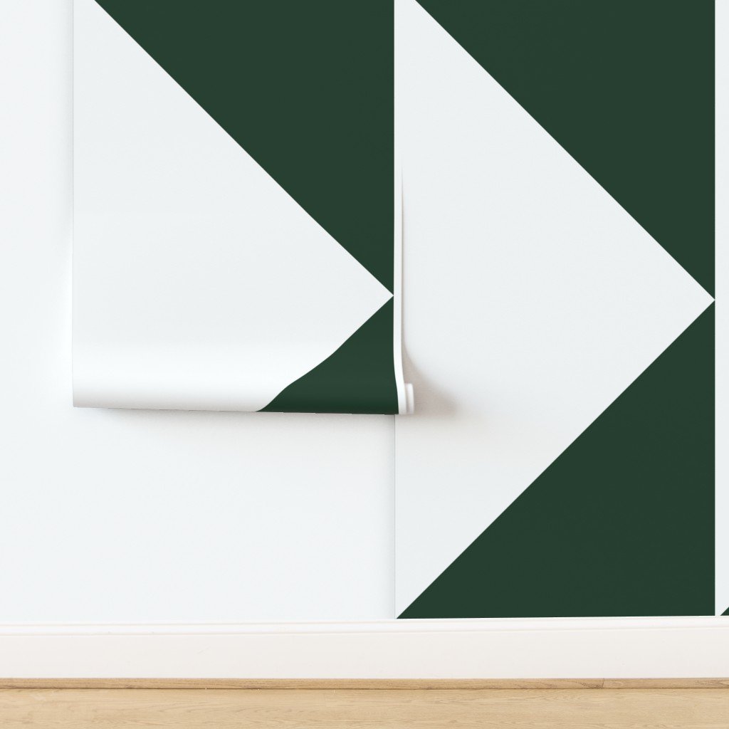 Bold Forest Green and White Oversized Geometric Triangle Wallpaper design