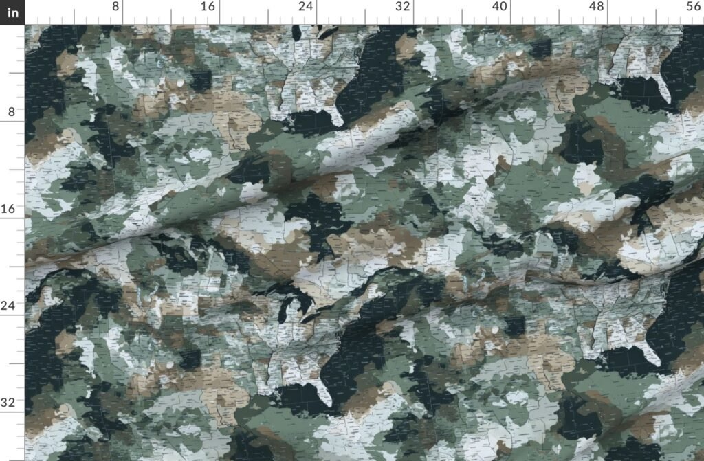 USA State Outline Camouflage in Sage Green and Slate Fabric design