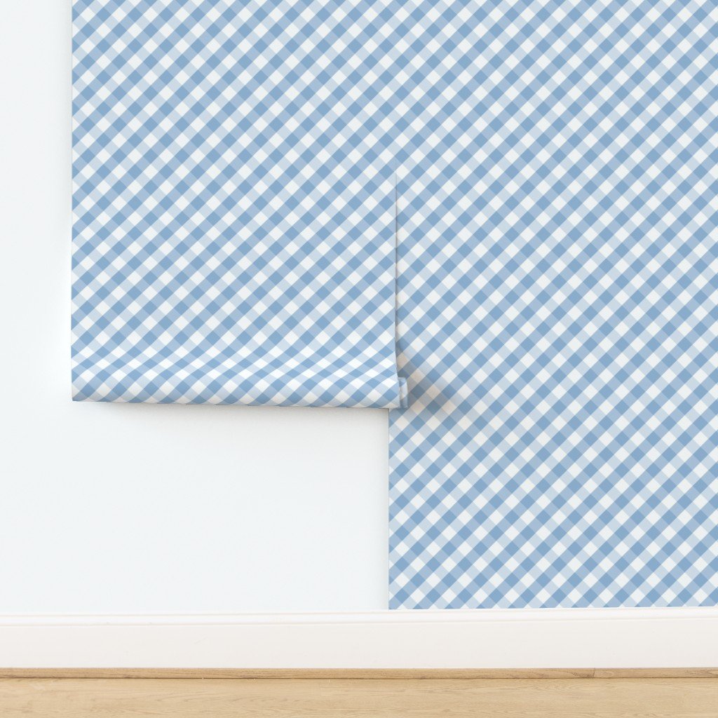 1 Inch Airy Blue Gingham Check Diagonal 45 Degree Wallpaper design