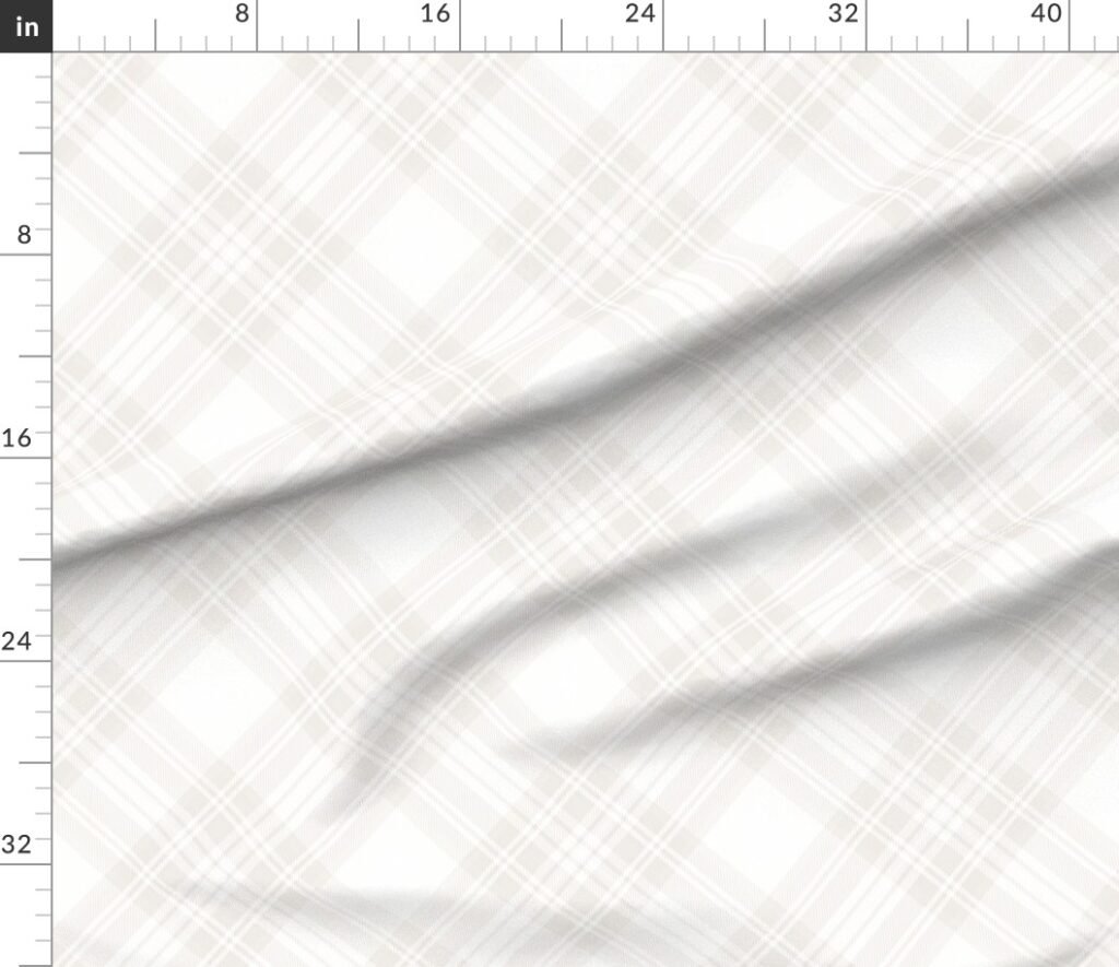 Soft Bone White Large Traditional Tartan Plaid Pattern Diagonal 45 Deg Fabric design