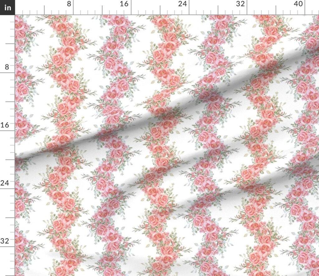 Vintage English Garden Watercolor Two Tone Pink Rose Stripe Pattern Fabric design