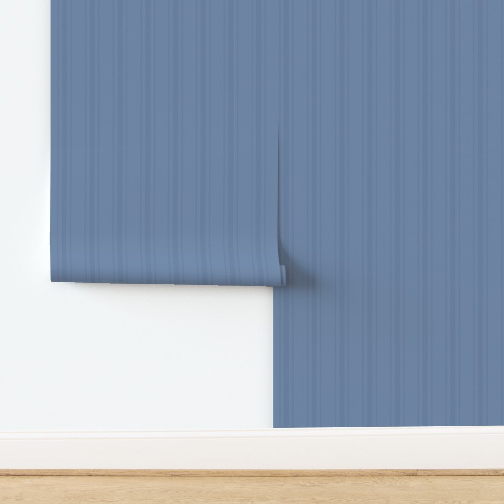 Tonal Dusty Blue Tailored Ticking Stripe Cottage Farmhouse Wide Strip Wallpaper design