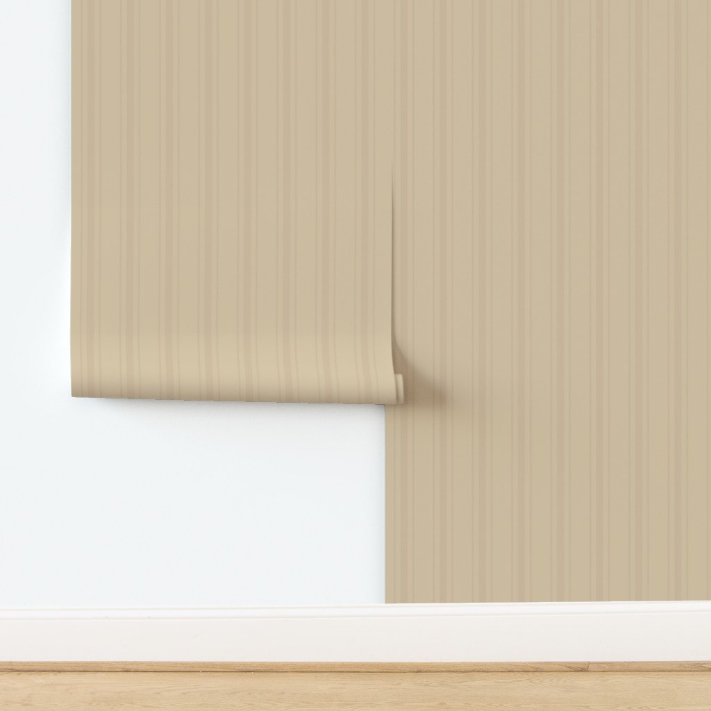 Tonal Warm Beige Tailored Ticking Stripe Cottage Farmhouse Wide Strip Wallpaper design