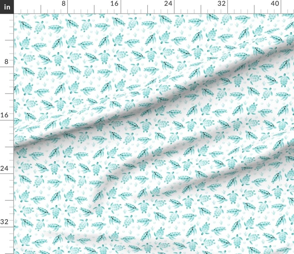 Mini Aqua Ombre Watercolor Sea Turtle Print Fabric design