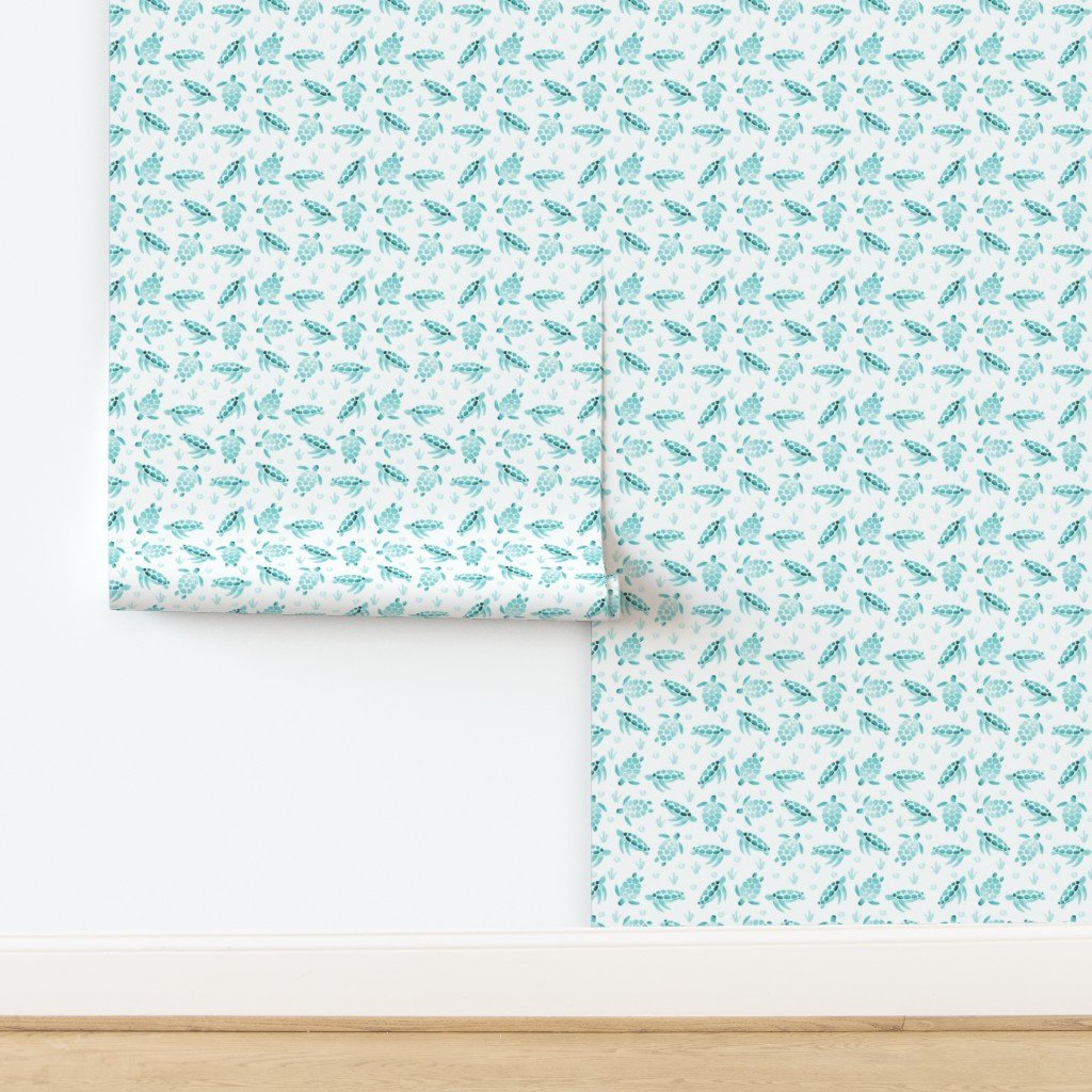 Mini Aqua Ombre Watercolor Sea Turtle Print Wallpaper design