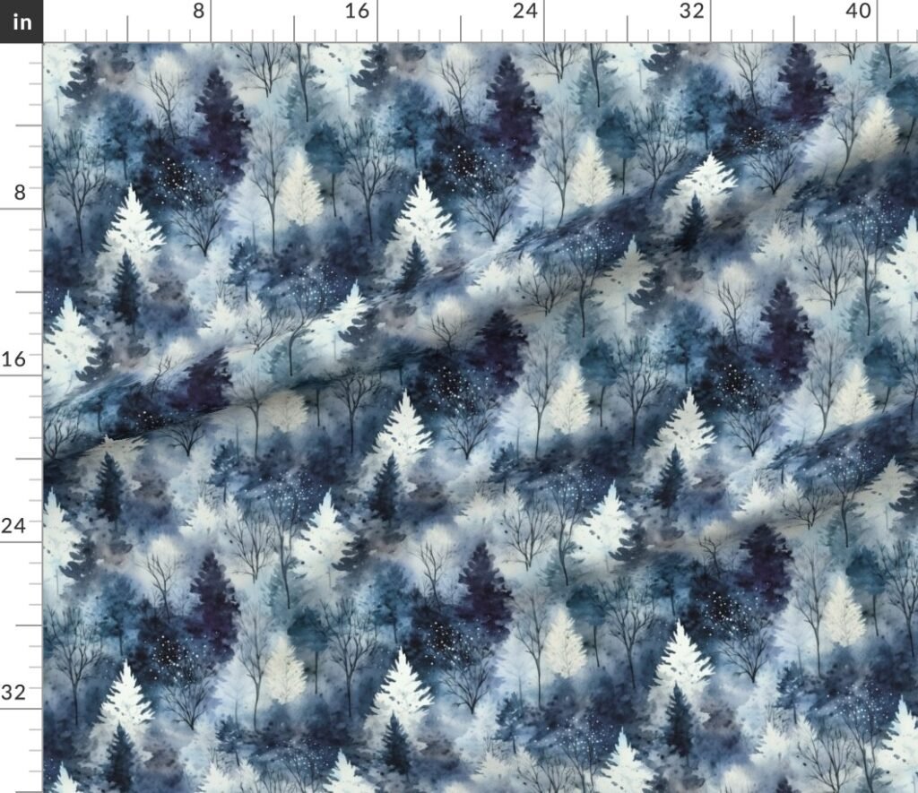 Small Endless Winter Tree Dreamscape Trees in Deep Blue Misty Forest Fa design