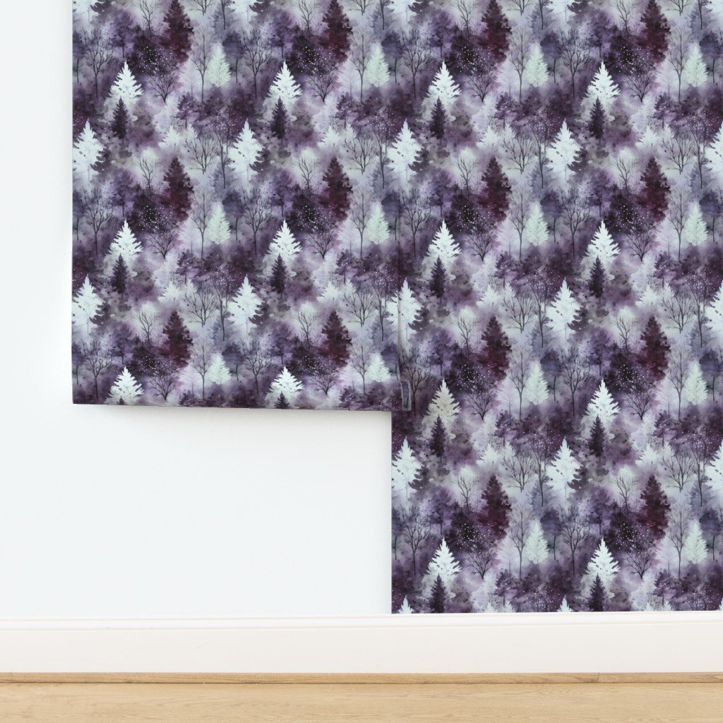 Small Endless Winter Tree Dreamscape Trees in Soft Plum Misty Forest Wallpaper design