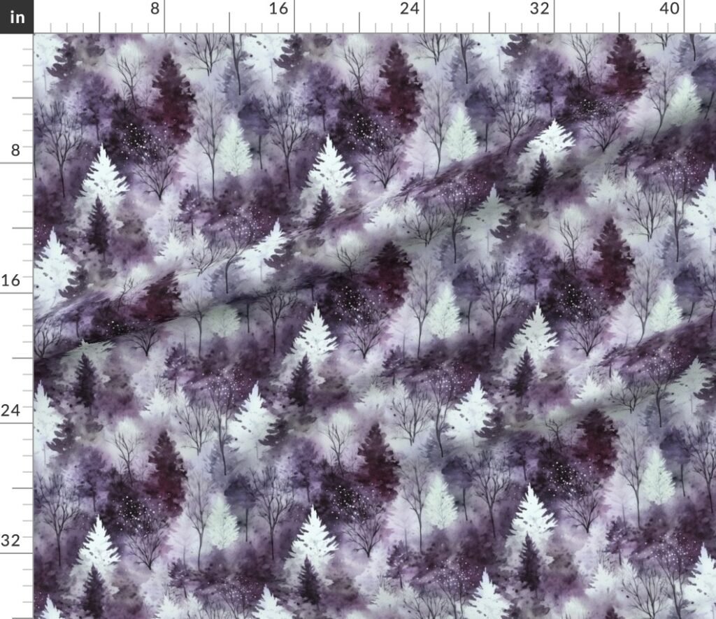 Small Endless Winter Tree Dreamscape Trees in Soft Plum Misty Forest Fabric design