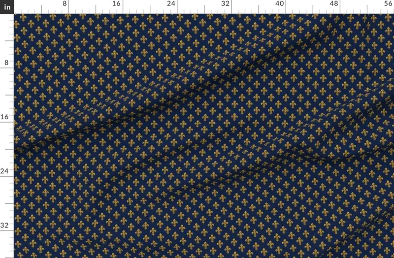 Small Royal French Fleur de Lis Gold on Deep Bourbon Blue Pattern Fabric design
