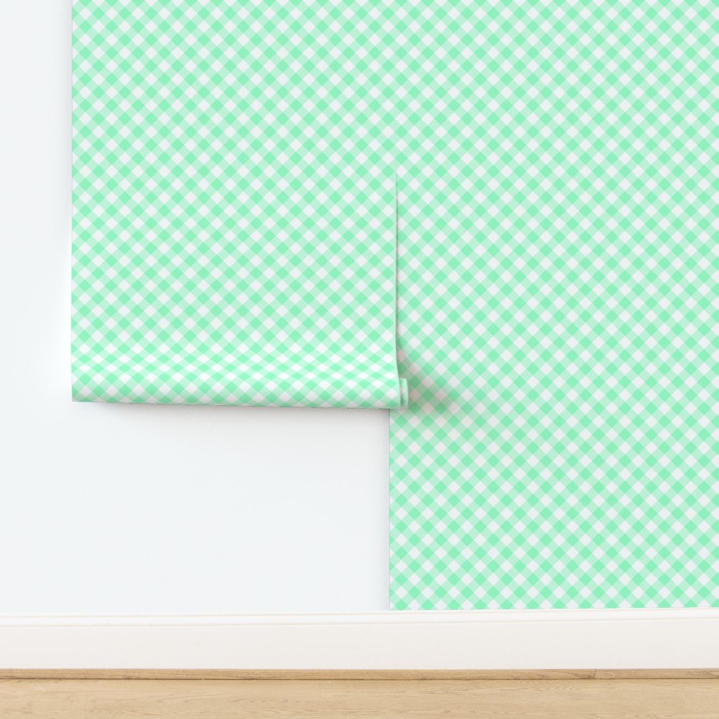 Mint Green Gingham Check Plaid Wallpaper design