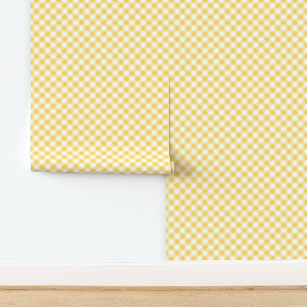 Lemon Yellow Gingham Check Plaid Wallpaper design