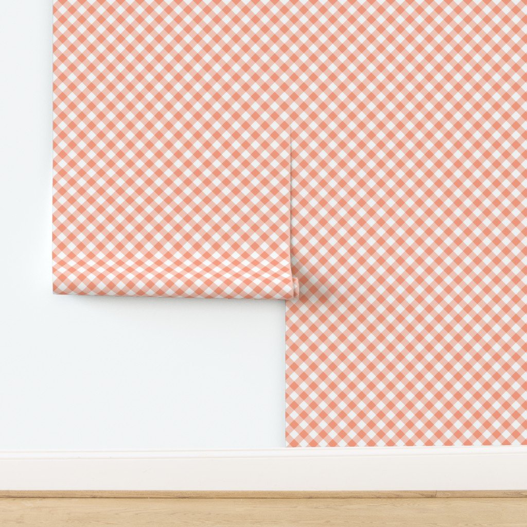Coral Pink Gingham Check Plaid Wallpaper design
