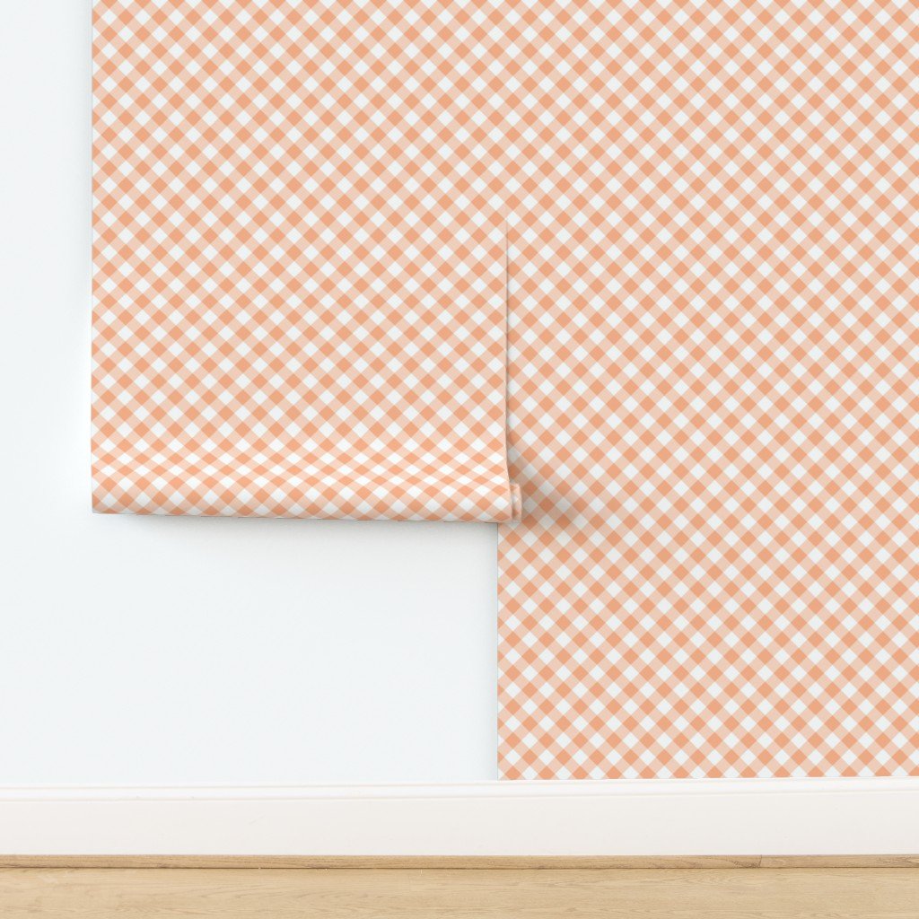 Peach Orange Gingham Check Plaid Wallpaper design