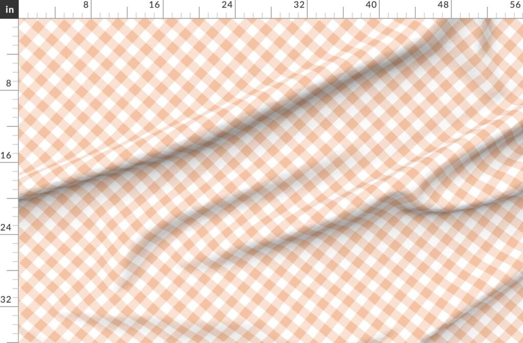 Apricot Peach Gingham Check Plaid Fabric design