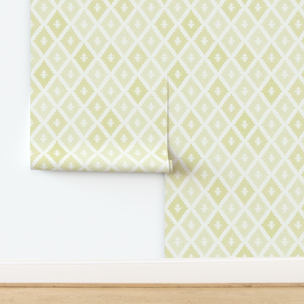 Large Sun Faded Mediterranean Diamond Pattern in Citrus Sage Green Decor Collection design